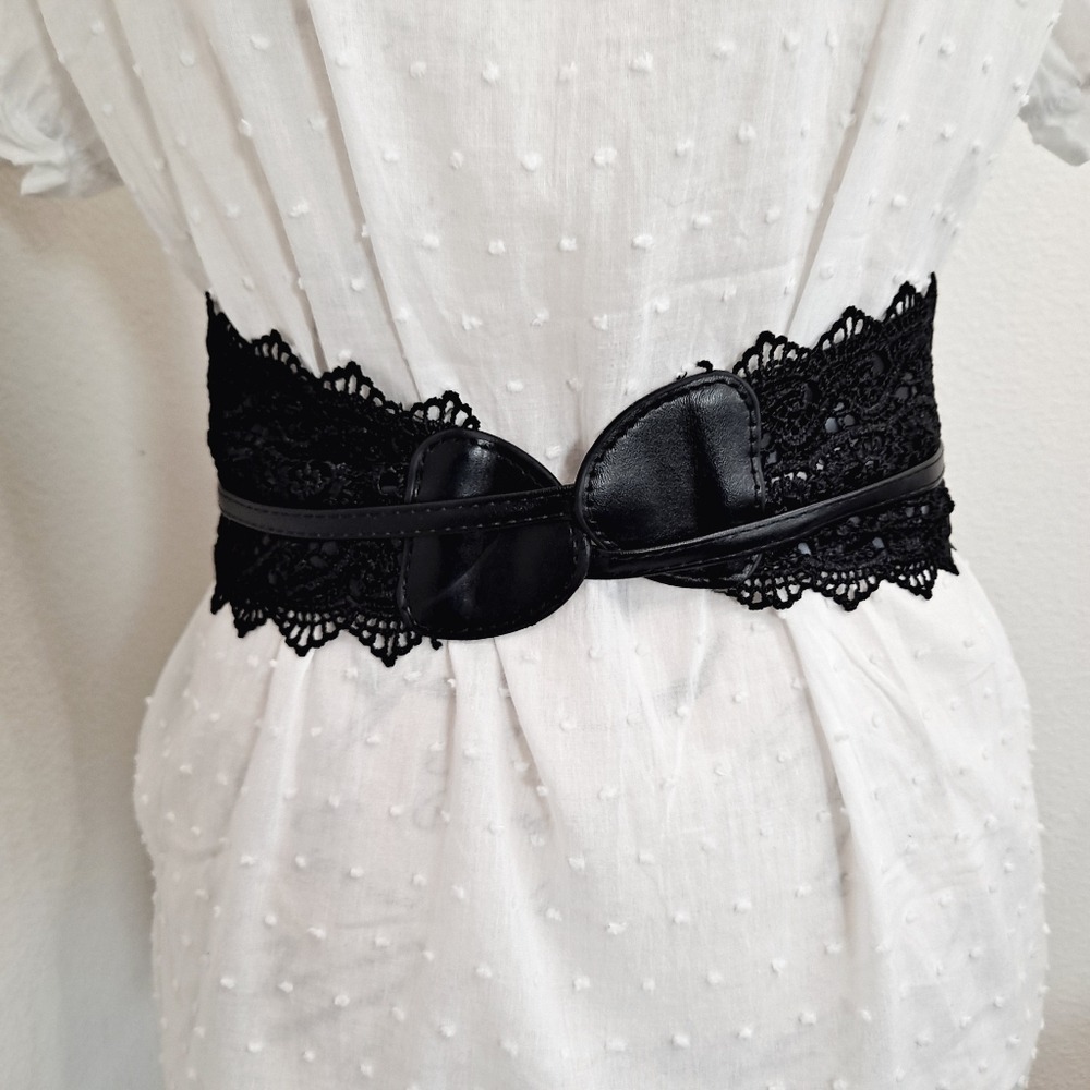 Corset Lace wide waist belt faux leather Obi whimsigoth Goth dark romantic - Picture 10 of 12